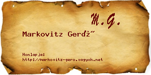 Markovitz Gerő névjegykártya